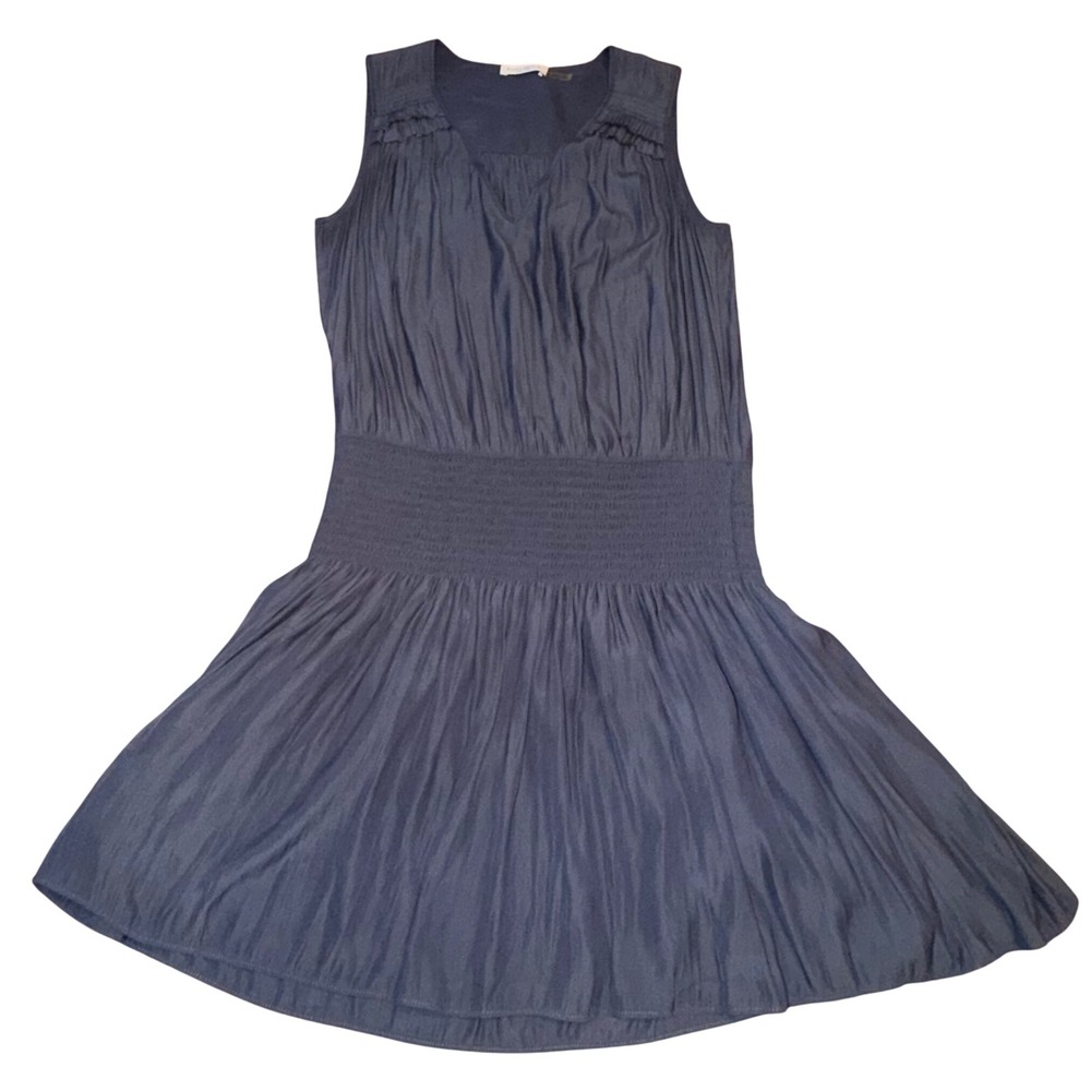 Ramy Brook Mini Blue VNeck Dress Medium Navy Smocked Waist Fit‎ Flare Sleeveless